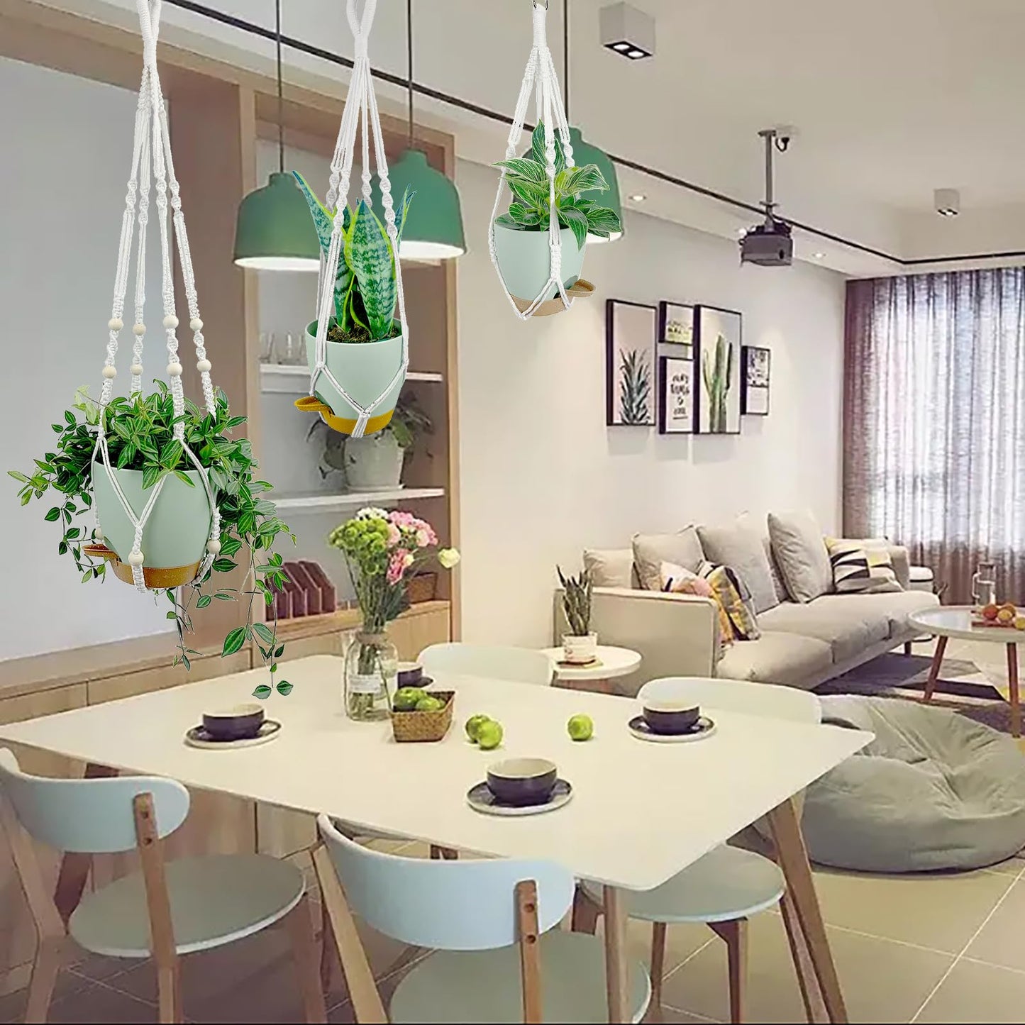 BLEAFLUV Hanging Planters with Macrame Plant Hangers for Indoor Outdoor Plants, 3 Set Hanging Baskets Flower Pots Holders 35''/27''/21'', Self-Watering Pots 7''/6''/5.5'', Boho Home Decor, Green