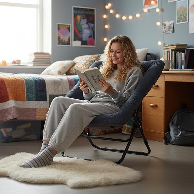 Tiita Comfy Folded Chair, Soft Faux Fur Oversized Folding Accent Chair