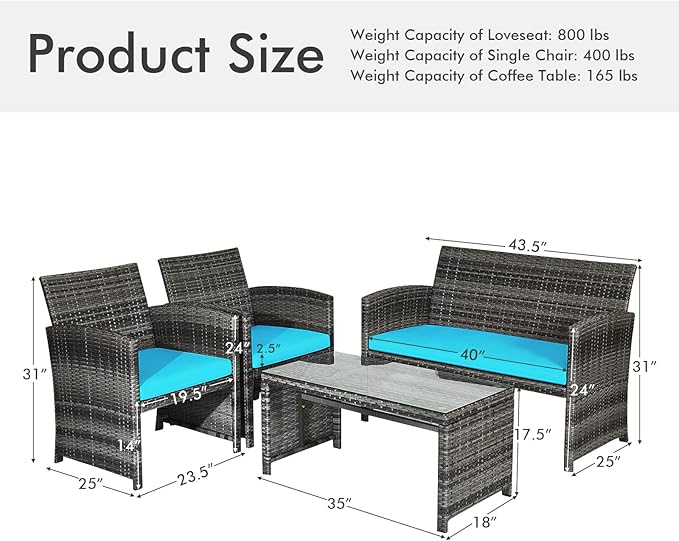 Goplus 4-Piece Rattan Patio Furniture Set, Outdoor Wicker Conversation Sofa