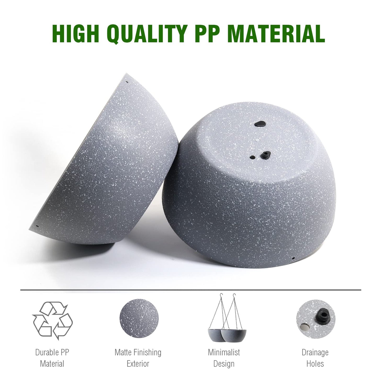 WSMKSZ 10 inch Hanging Planters for Outdoor Indoor Plants with Drainage Holes and Chain, 2 Pack Round Hanging Flower Plant Pots for Garden Home Porch Decor, Speckled Grey