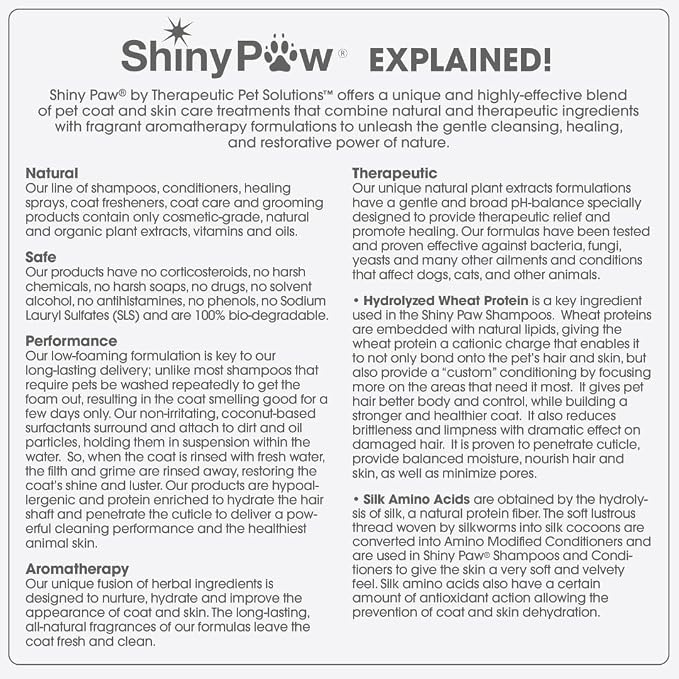 Unscented Dog Shampoo for Sensitive Skin by Shiny Paw 16 oz | Hypoallergenic Tearless Dog Shampoo Itchy Skin Relief | Dandruff Free | Made in USA