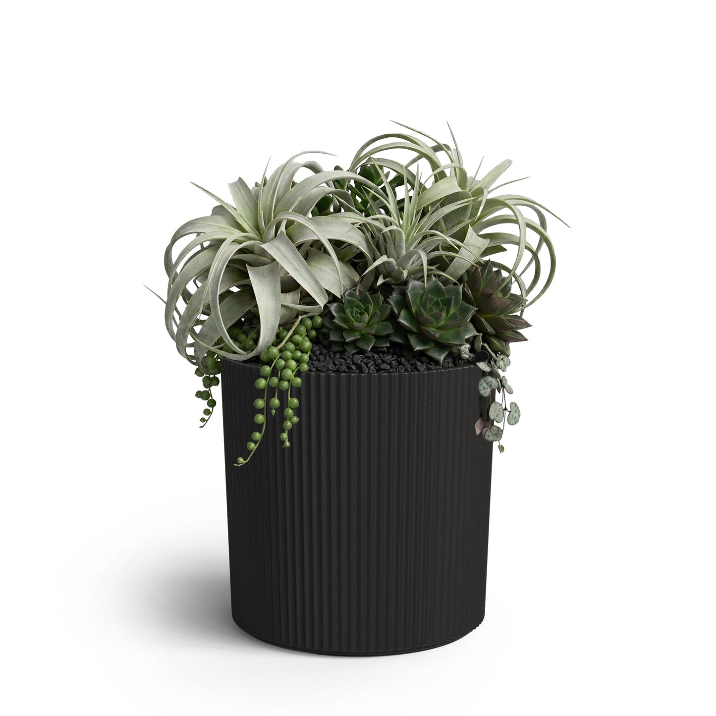 Mayne Haven 14-Inch Fluted Planter, Round Planters for Outdoor Plants, Lightweight Concrete Look Plant Pots for Porch, Patio, Garden and Entryway Décor, Black