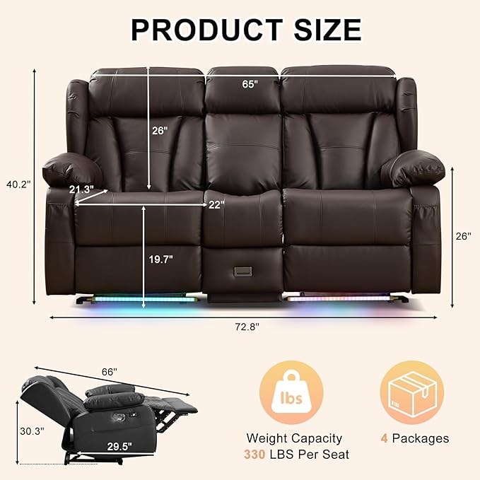 Loveseat Recliner Sofa, RV Recliner Couch, Manual Reclining Loveseat