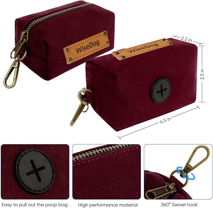 Wisedog Waterproof Dog Collar and Leash Set, L, Burgundy | Adjustable Puppy Collar, Cute Tag, 5FT Leash, Includes Poop Bag, For Small Medium Large Dogs