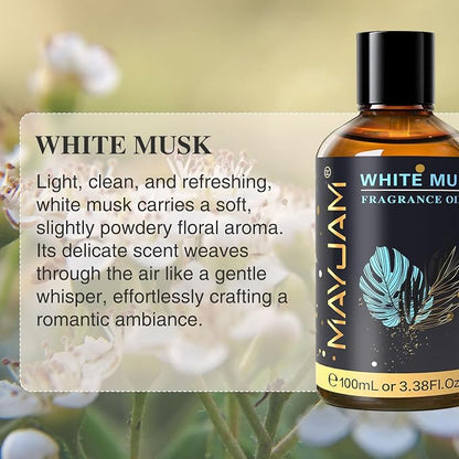 MAYJAM 100ML/3.38FL.OZ White Musk Fragrance Oils with Glass Dropper, Essential Oils for Diffusers for Home, Long Lasting Scented Oils for Diffusers Soap Candle Making