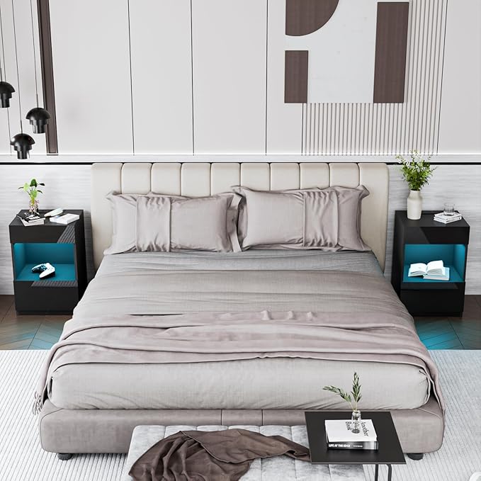 HOMMPA Set of 2 Open Shelf LED Nightstands