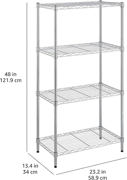 Amazon Basics 4-Shelf Adjustable Storage Shelving Unit for Garage, Steel Wire Rack, 200 Pound Loading Capacity per Shelf, 13.4"D x 23.2"W x 48"H, Chrome