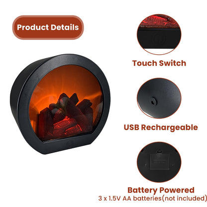 Ragyzity Decorative Flameless Portable LED Lanterns, Fireplace Light with LED Simulation Log Flame Effect, Touch Switch Simulation Flame for Home Christmas Decor