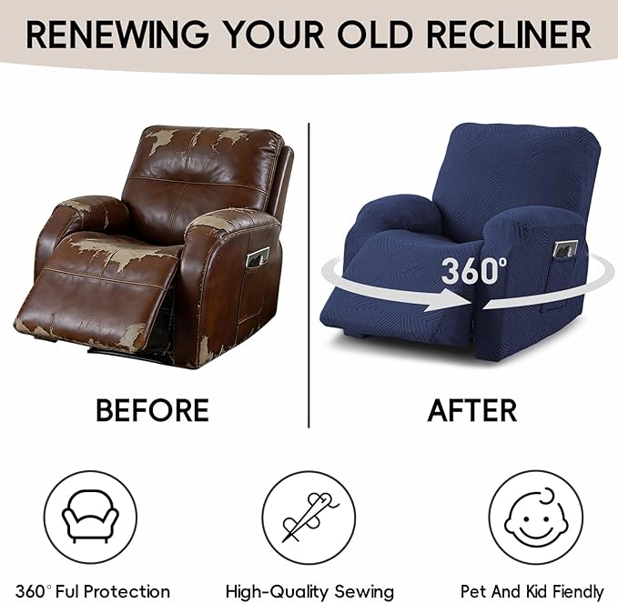 Recliner Chair Covers, 4-Piece Stretch Geometric Strokes Jacquard Reclining