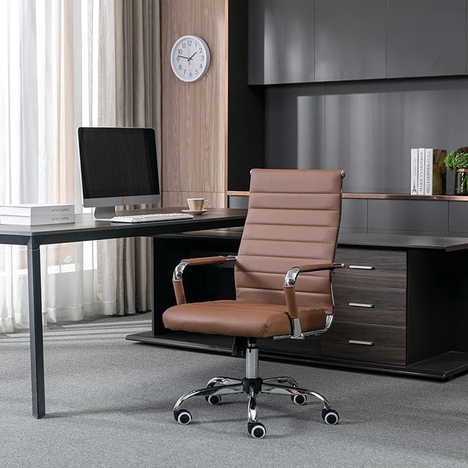 Home Office Chair Ribbed, Modern Leather Conference Room Chairs, High Back