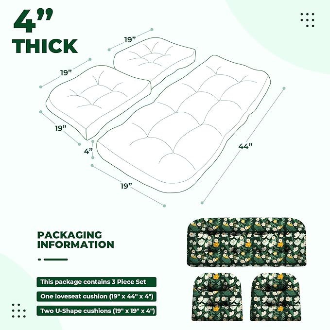 DANGHOOGY Wicker Chair Cushions, Waterproof Outdoor Loveseat Cushions