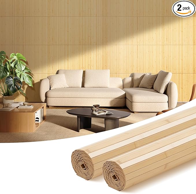 OUZUGIE 2 Pack 96x24 Inch Natural Bamboo Wall Panel – Carbonized Pole Wrap