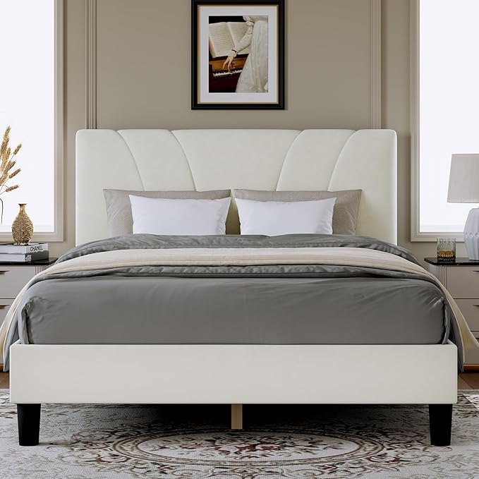 Novilla King Bed Frame and Headboard, King Bed Frame, Velvet Upholstered Bed