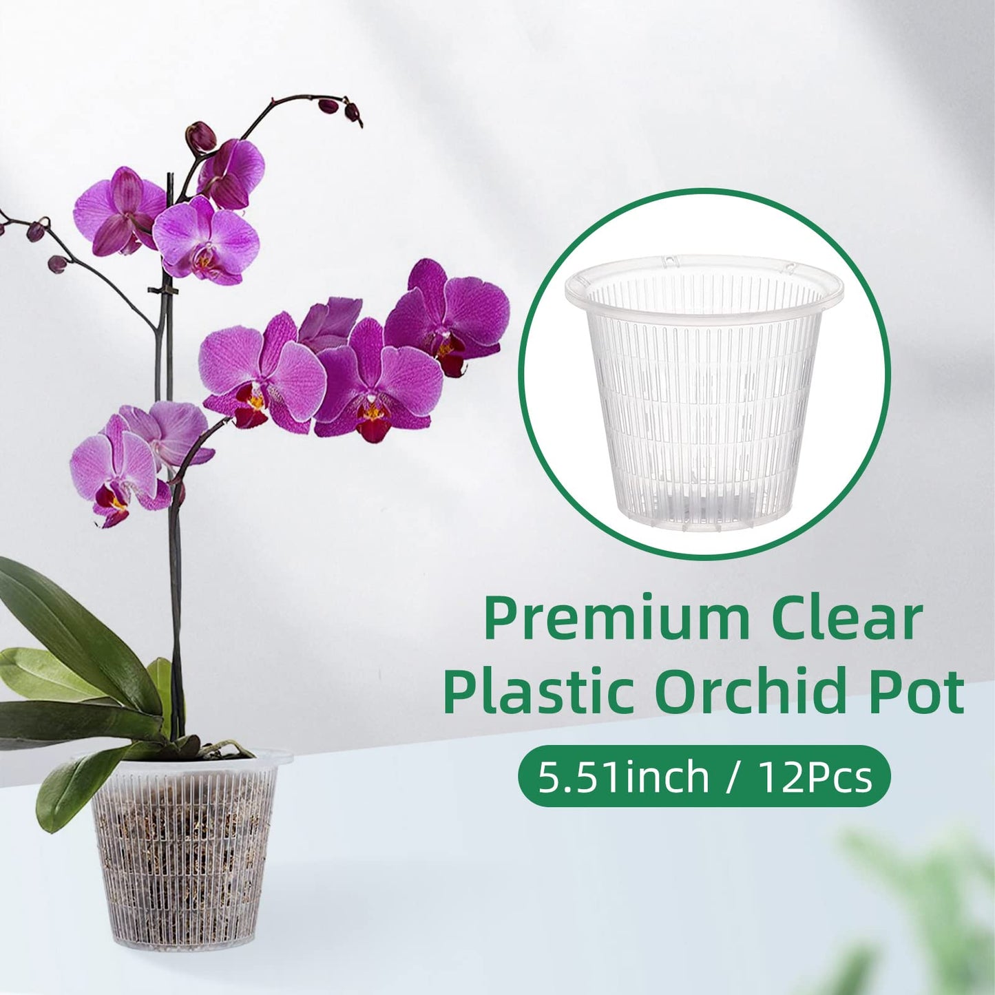 Ohiyoo Orchid Pot 5 inch Orchid Pots with Holes 12 Pcs Clear Plastic Orchid Pots Slotted for Repotting Clear Nursery Net Plastic Flower Plant Pot Indoor Outdoor (5.5inch, 12pcs)