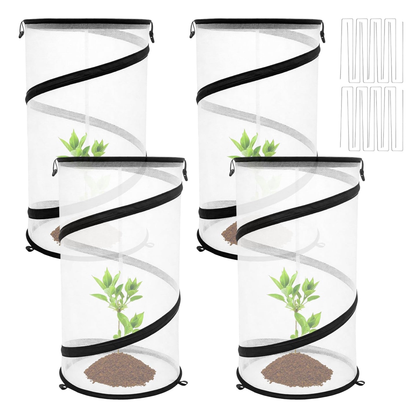 Hoypeyfiy 4 Pcs Pop Up Insect & Bird Barrier Plant Cover Net, 24"x12" Round Foldable Mesh Protector, Garden Cage Guard with Stakes & Carry Bag, Keep Animals & Birds Out for Vegetables and Flowers