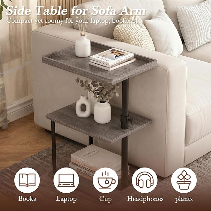 Faesun C Table End Table Adjustable Height, 360°Swivel TV Tray Table