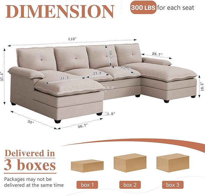 110" U-Shaped Sectional Sofa