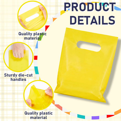 Maitys Yellow 300 Pcs 5"x7" Small Plastic Gift Bags with Handles, Mini Goodie Treat Bag Bulk for Candy, Birthday Graduation Party Favor Merchandise Bags for Small Business