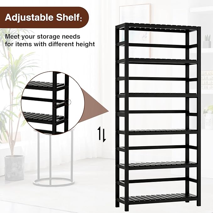VASMIA 6-Tier Bamboo Shelf, Bamboo Storage Shelving Unit, Tall Bookcase