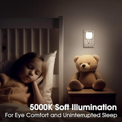 Briignite LED Night Lights Plug into Wall, 4 Pack Nightlights with Light Sensor Dusk to Dawn, 0.3W Square Plug in Night Light for Kids, 5000K Cool White Night Light for Bathroom Bedroom Kitchen