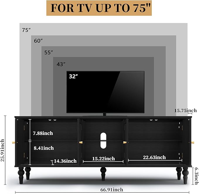 3More 67" Mid Century Modern TV Stand