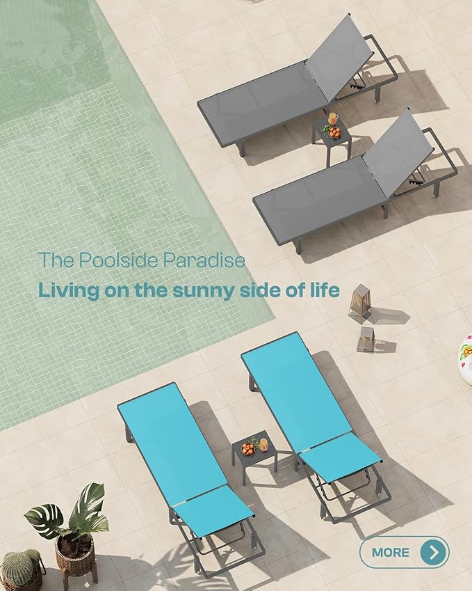 Lounge Chair Outdoor with Wheels, Aluminum Patio Chaise Lounge Chair with 5