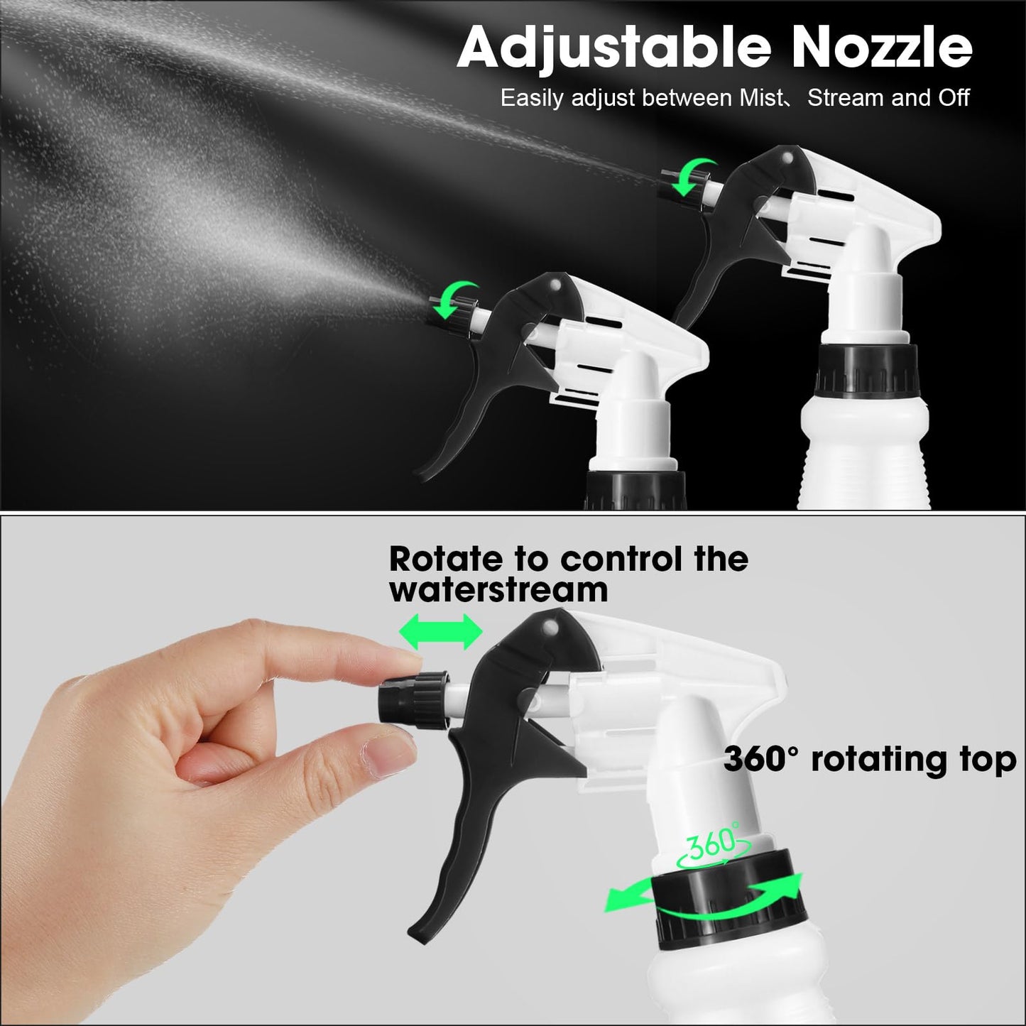 Eccliy 12 Pcs 16 Oz Plastic Spray Bottle, Adjustable Empty Reusable Sprayer for Cleaning, Planting, Water, Bathroom and Kitchen, BBQ, Commercial and Residential (Original,Black,White)