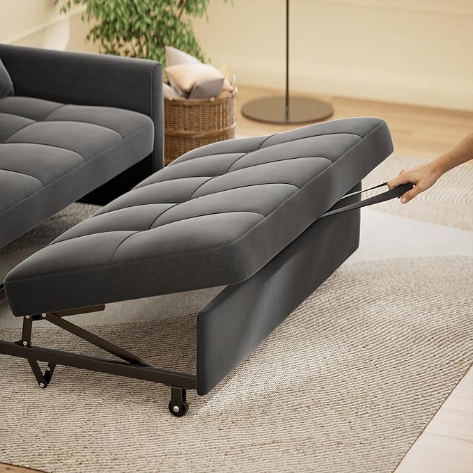 Gizoon 3 in 1 Velvet Sleeper Sofa Bed, 52 Inch 2-Seat Pull Out Couch
