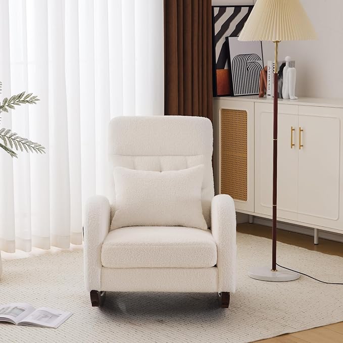 VINGLI Teddy Fleece Low Seat Rocking Chair, Boucle Upholstered Nursery Glider