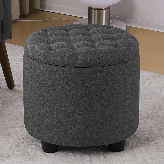 Furniliving 19 Inch Storage Round Ottoman, Footstools