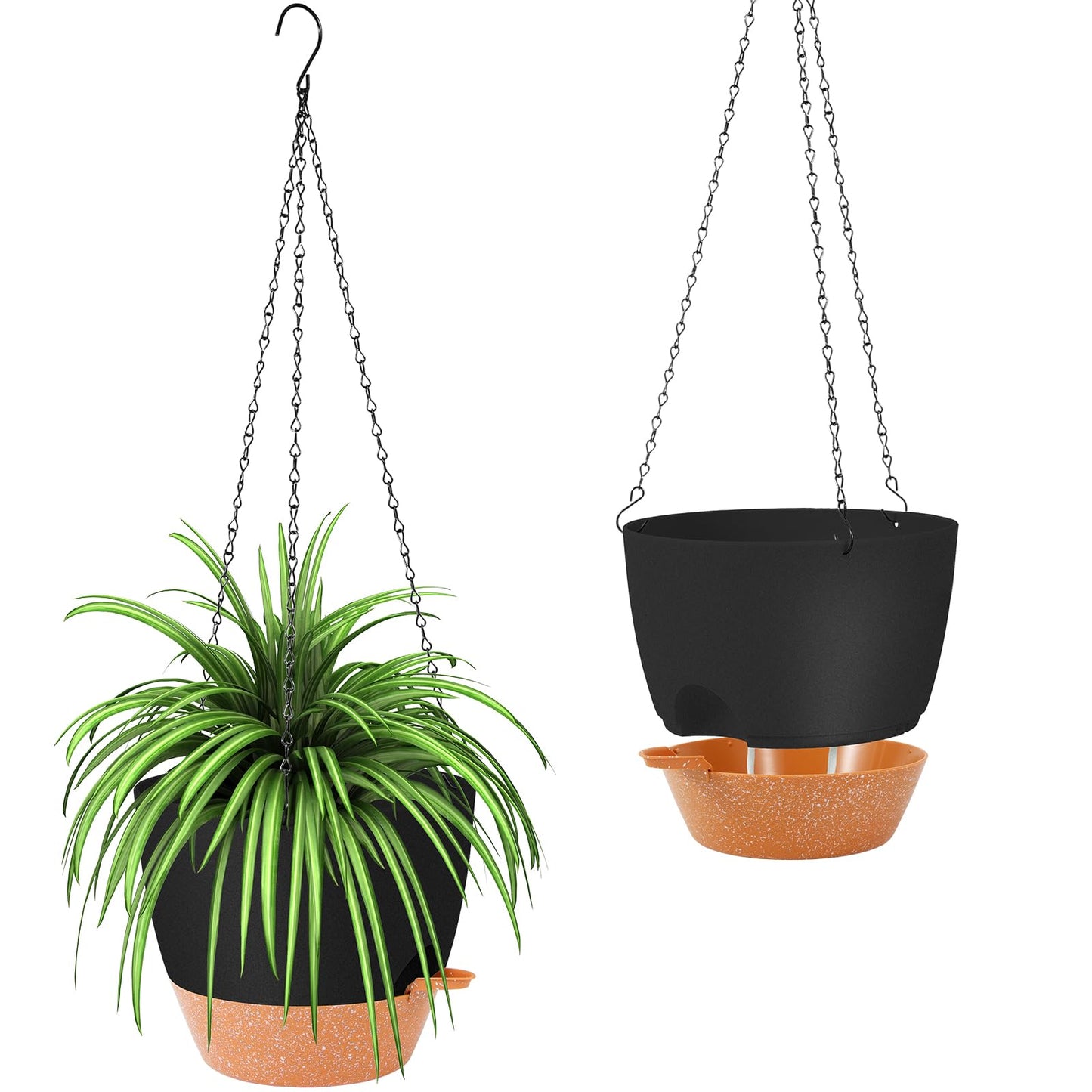 GARDIFE Hanging Planter, 10 inch Hanging planters for Indoor. Outdoor Plants, Self Watering Plant Pot, 2 Pack Large self Watering Hanging Planter, Black