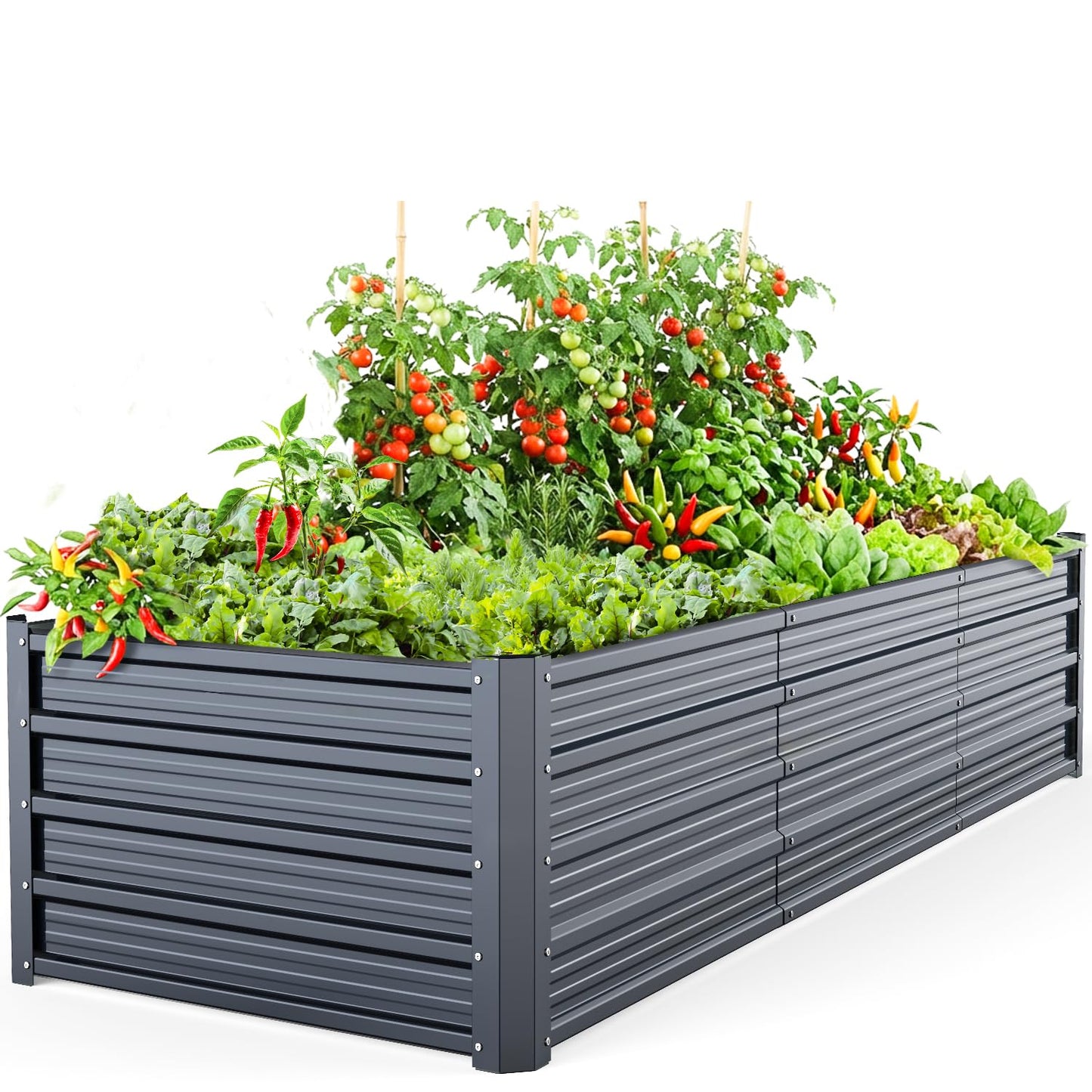 Ohuhu 8x3x1.5 FT Metal Raised Garden Bed Outdoor, Reinforced Galvanized Steel Rustproof Planter Box, 100% Non-Toxic, 269 Gal Large Capacity Heavy Duty Raised Beds for Growing Vegetables Flowers Herbs