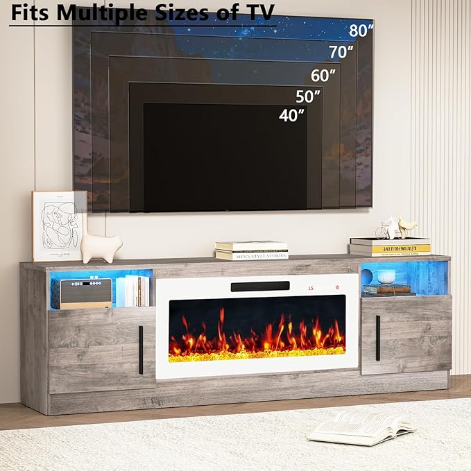 PRETZI Fireplace TV Stand with 36" Fireplace Up to 80" TVs, Remote Control