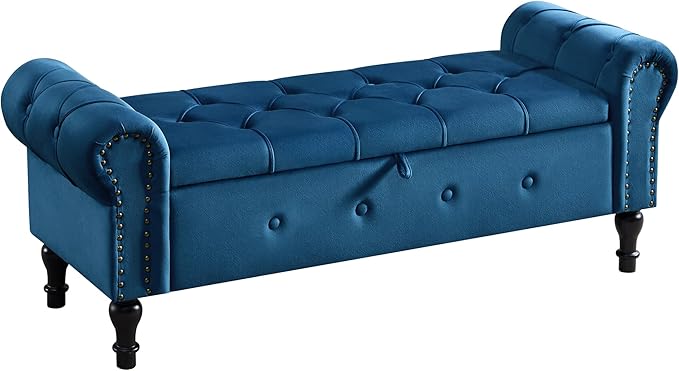 Storage Bench for Bedroom, Velvet 51" End of Bed Bench, Queen Size Bench