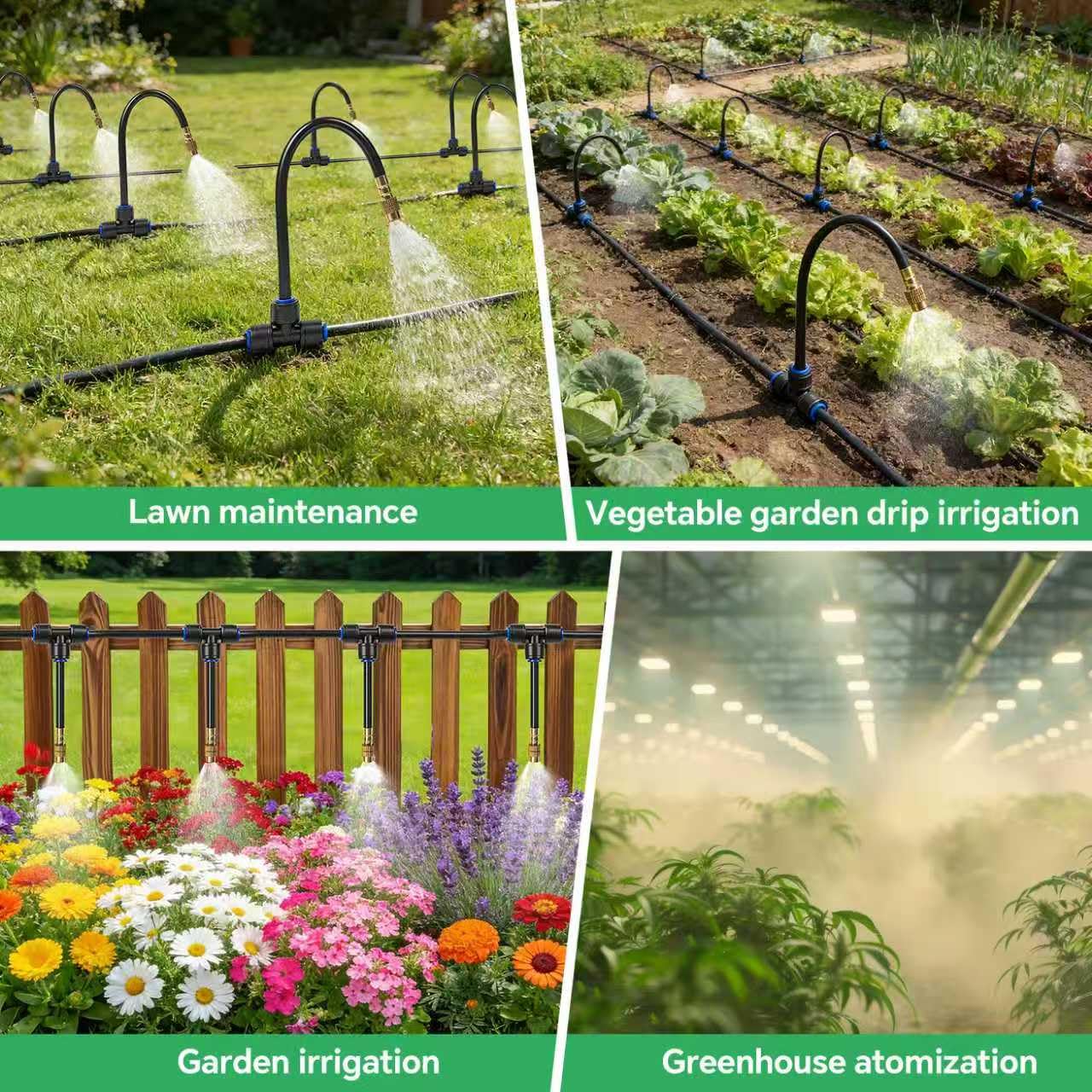 140Ft 1/4" Drip Irrigation System for Garden – 30 Adjustable Copper Nozzles, Automatic Atomizing Sprinkler System for Outdoor Plants Raised Bed, Yard, Potted Plants & Lawn
