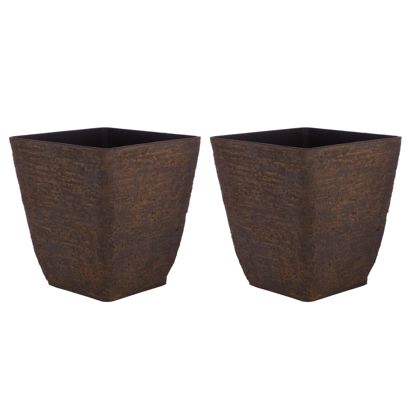 Alpine Corporation Indoor Outdoor Textured Stone Look Squared Planters, Medium, Large - Set of 2