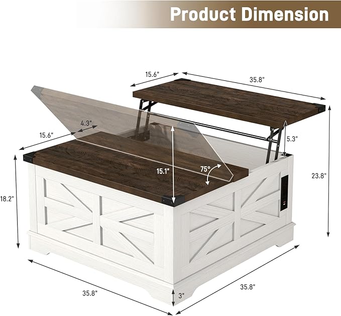 Hlivelood 36" Farmhouse Movable Lift Top Coffee Table