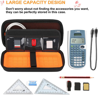 BOVKE Hard PU Graphing Calculator Carrying Case for TTexas Instruments TI-30XS Multiview/TI-34 Multiview/TI-36X Pro Scientific Calculator, Extra Pocket for USB Cables Pens Other Items, Black