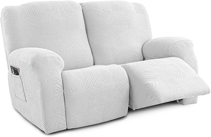 Recliner Loveseat Covers, 4-Piece Stretch Geometric Strokes Jacquard Reclining