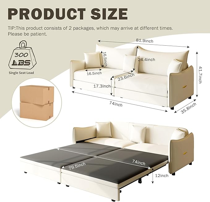 KEIKI 81.9" King Pull Out Sofa Bed, 3-in-1 Convertible Sleeper Sofa