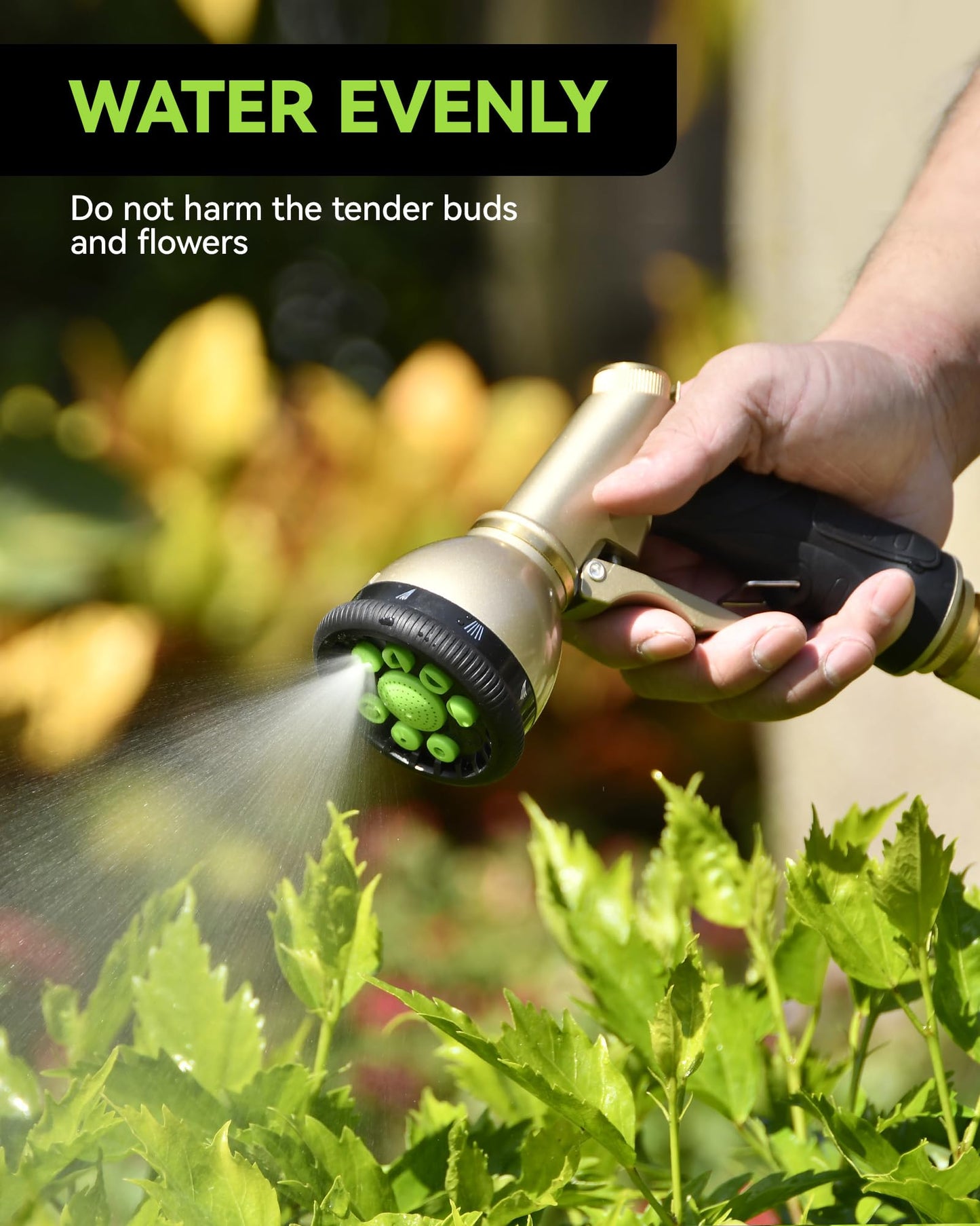 RAINPOINT Garden Hose Nozzle, 9 Spray Patterns Hose Sprayer Nozzle, Heavy Duty Metal Water Hose Nozzle, Adjustable Hand Sprayer, Watering Plants and Lawn, Pet Showering (Nozzle, Green)