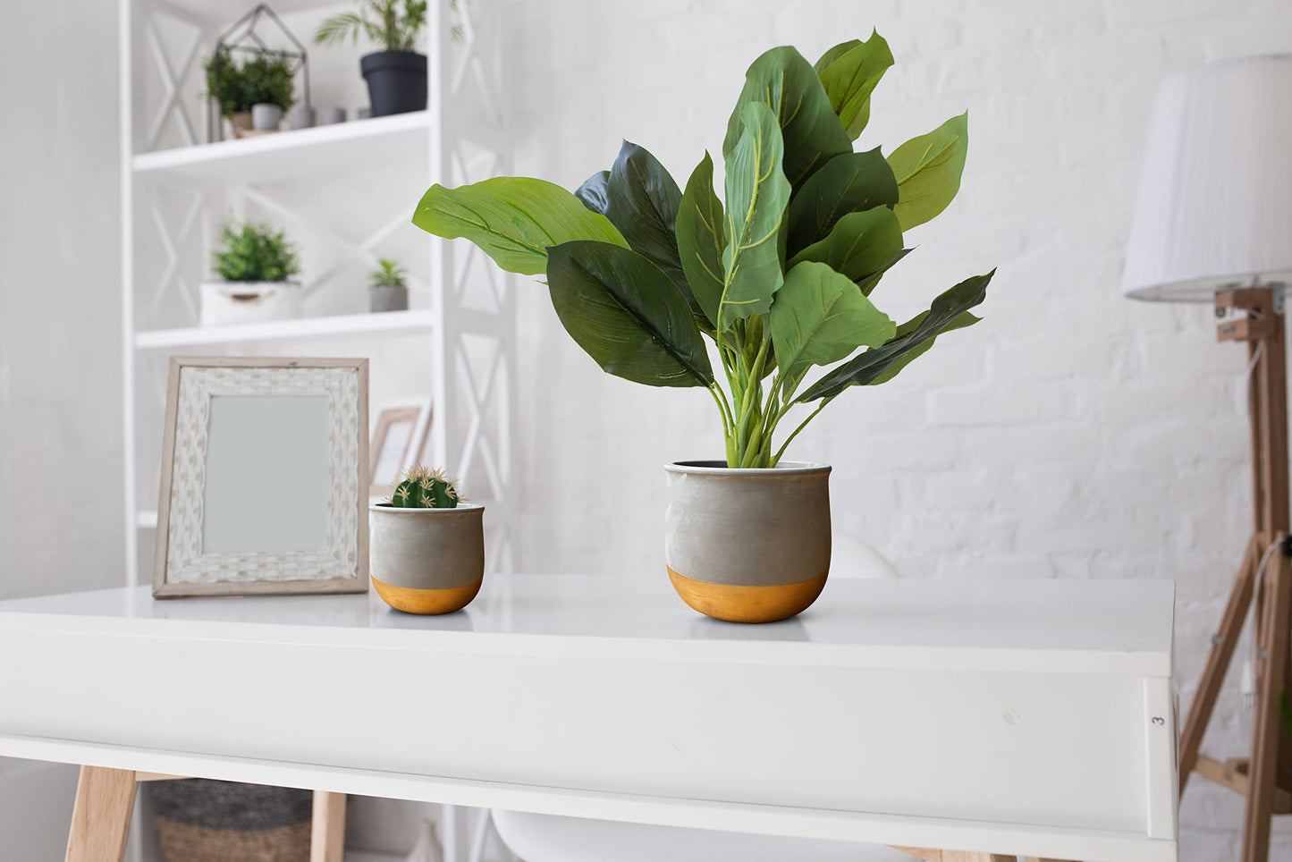 Olly & Rose Gold Dip Ceramic Plant Pot Set 2 Indoor Planters 17cm + 12cm Outdoor Flower Pots Cement Plant Pots