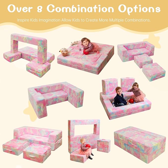 Cvortll Modular Kids and Toddler Play Couch, Convertible Folding Sofa, 3-in-1