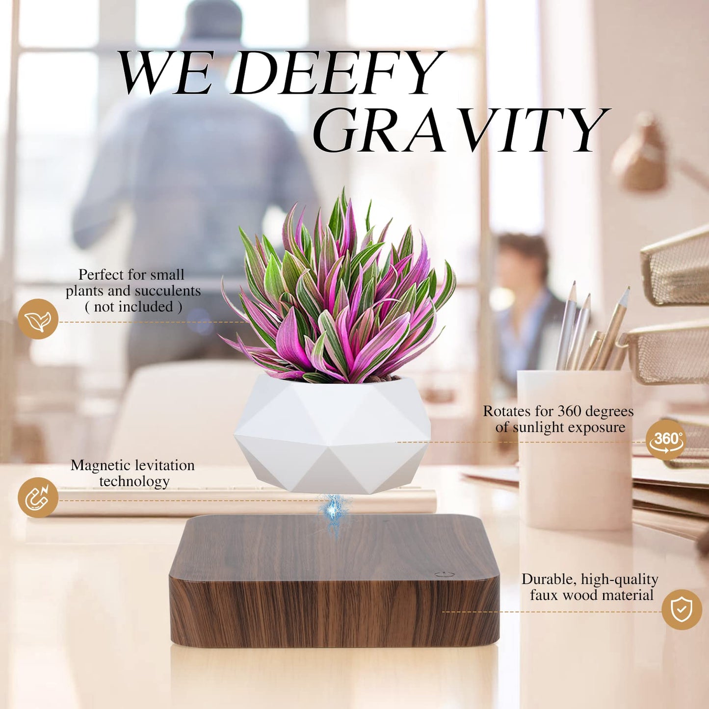 Babook Levitating Air Bonsai Pot,Cool Stuff, Rotation Flower Pot Planters, Potted Plant Home Desk Decor in Flower Pots & Planters from Home & Garden on (Dark Color)