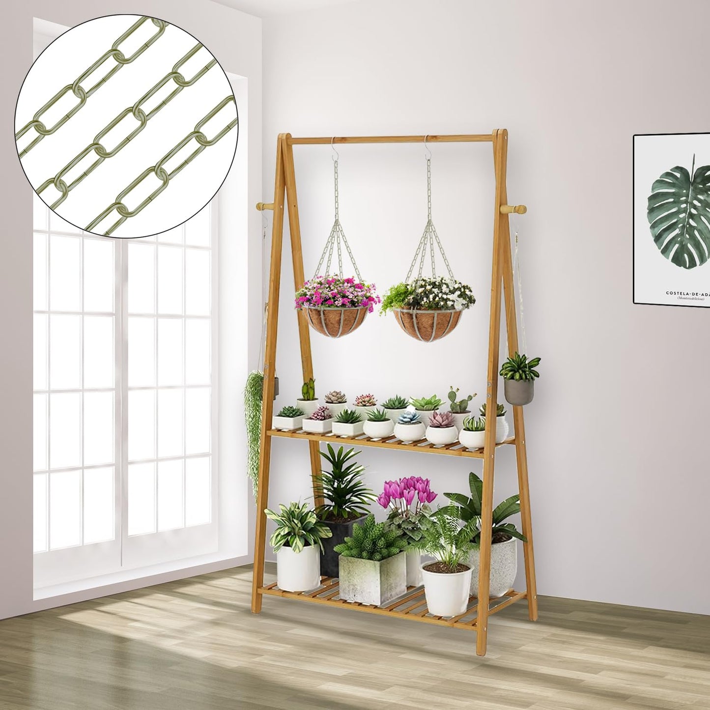 Omytie 15 Ft Heavy Duty Hanging Chain Kit with Connection Locks & Swag Ceiling Hooks for Lighting Fixture, Chandelier, Pendant, Lantern, Swag Lamp, Plant/Flower/Fruit Basket, Bird Feeder (Bronze)