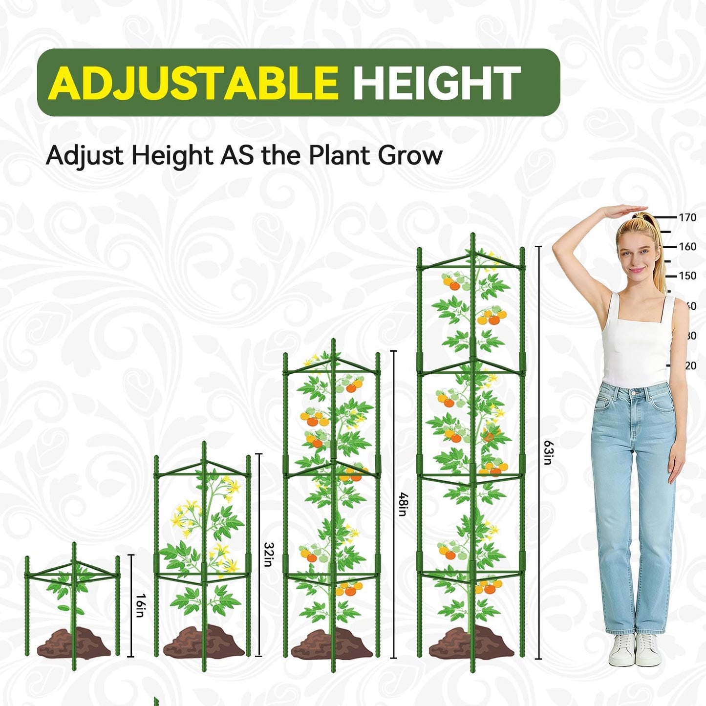 Halatool 2 Pack Tomato Cages for Garden, Up to 48in Adjustable Tomato Cage, Garden Stakes Tomatoe Trellis for Pots, Tomatoes Plant Support for Raised Garden Bed & Climbing Vegetables Flowers