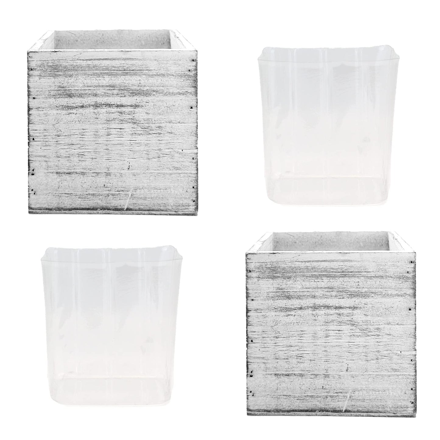 CYS EXCEL 2 PCS 5" White Cube Planter Box with Removable Plastic Liner | Multiple Choices Natural Wood Square Planter | Indoor Decorative Window Box