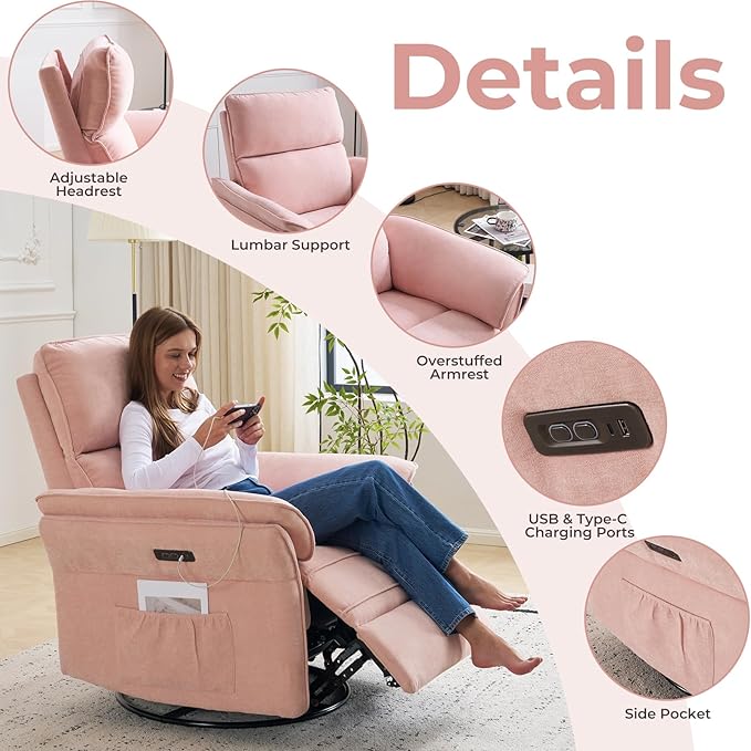 Oversized Power Recliner Chair Swivel Glider