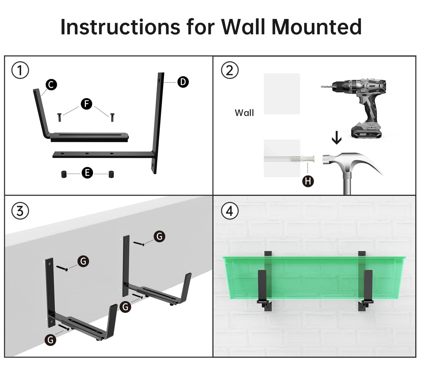 Y&M 6 PCS Adjustable Window Box Brackets for Planter Box, Heavy Duty Wall Mounted Hooks Hangers for Flower Baskets Holder Durable, Hanging Brackets for Fence Patio Garden Balcony