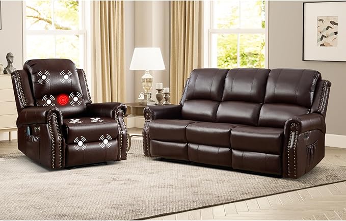 EBELLO 2 Piece Power Faux Leather Recliner Sofa Set, Reclining Living Room